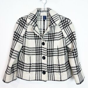GAP BLACK WHITE PLAID TWEED SHORT BUTTON FRONT BLAZER JACKET PEA COAT WOMENS XS